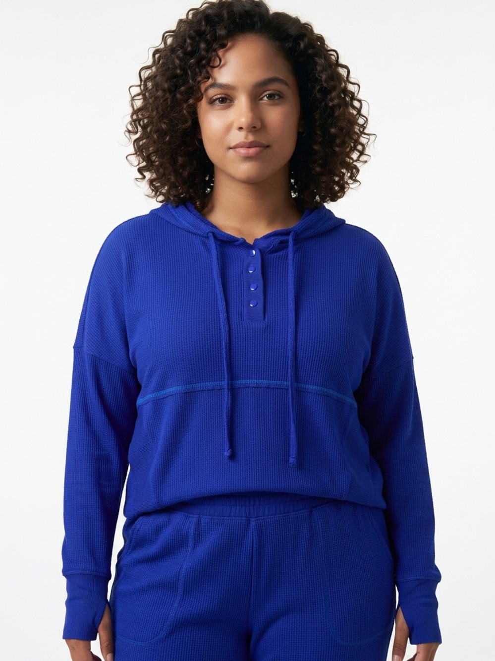 BODY & SOL | Royal Blue Waffle-Knit Hooded Top Women’s Size X-Large